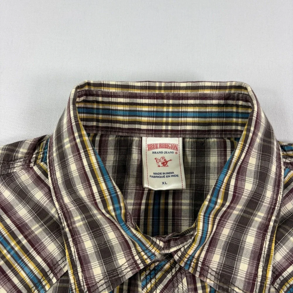 True Religion Western Shirt Mens‎ XL Lot of 2 Plaid Pearl Snap Up Long Sleeve